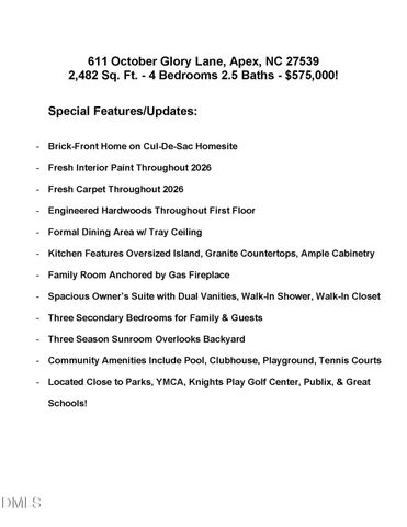 611 October Glory Lane, Apex, NC 27539