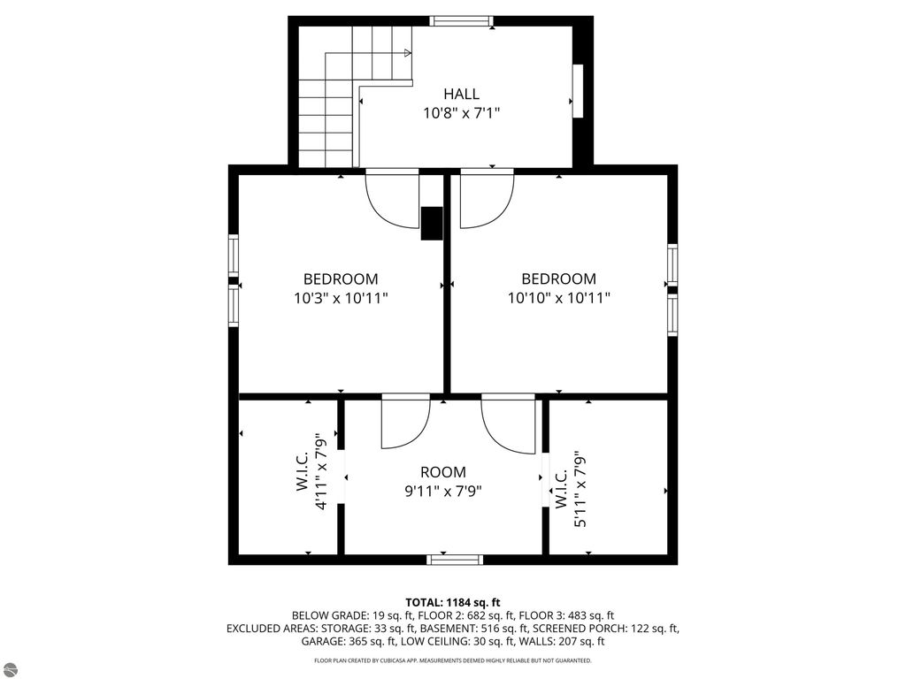 Floor plan of a residential property at 310 E Euclid Street, McBain, MI, detailing three bedrooms, a room, and two walk-in closets, showcasing layout and dimensions for potential homebuyers.