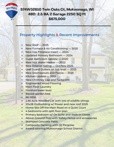 S74W32610 Twin Oaks COURT, Mukwonago, WI 53149
