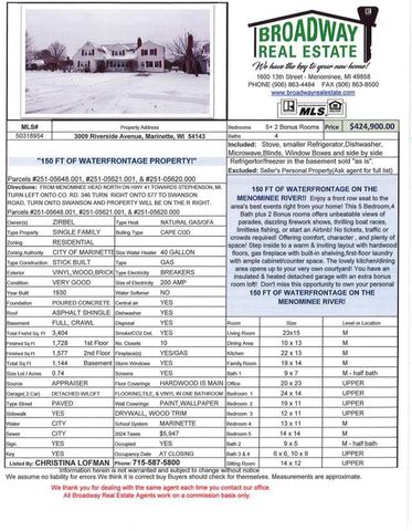 3009 RIVERSIDE AVENUE, Marinette, WI 54143