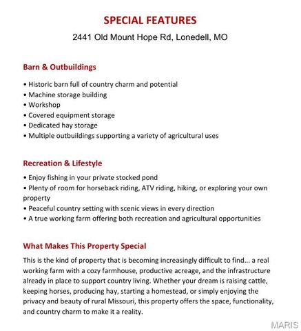 2441 Old Mount Hope Road, Lonedell, MO 63060
