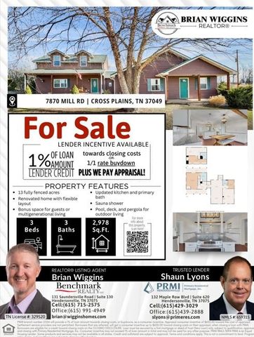 7870 Mill Rd, Cross Plains, TN 37049