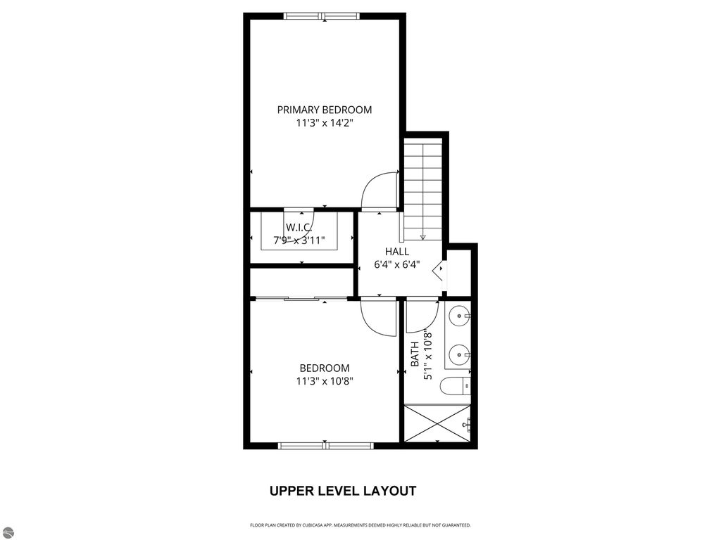 Upper level floor plan of townhouse at 10759 S Timberlee Drive, featuring primary bedroom, additional bedroom, bathroom, and hall layout.