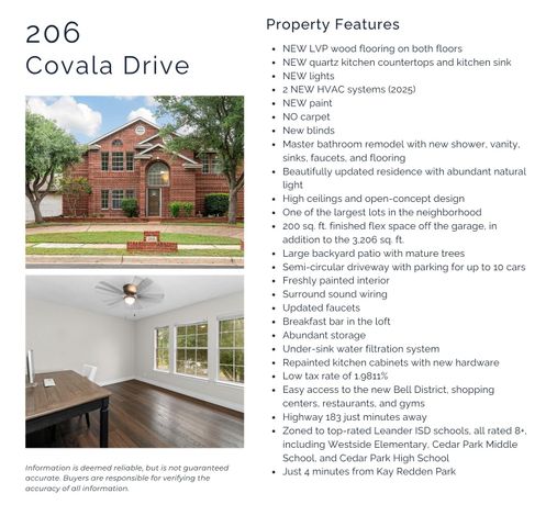 206 Covala DR, Cedar Park, TX 78613