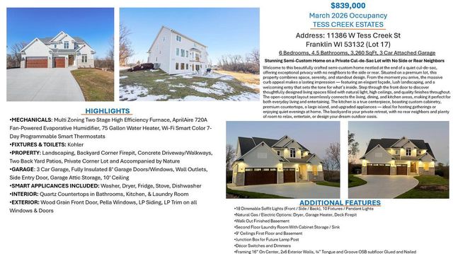 11386 Tess Creek STREET, Franklin, WI 53132