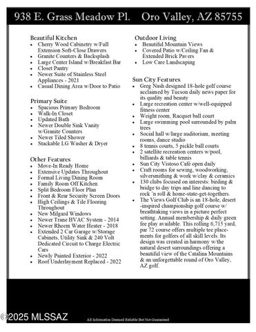 938 E Grass Meadow Place, Oro Valley, AZ 85755