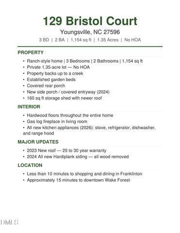 129 Bristol Court, Youngsville, NC 27596