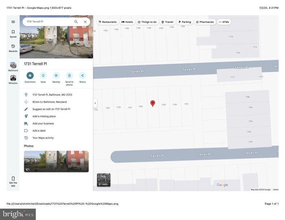 1731 TERRELL PL, Baltimore, MD 21213