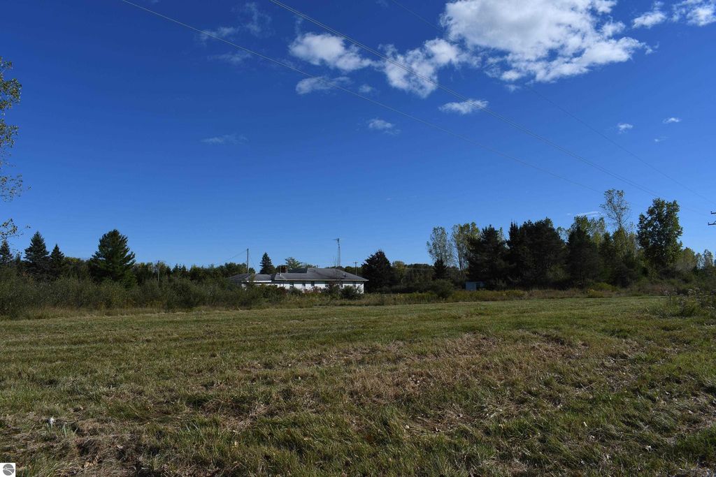 Ranch-style home on 40 acres in Tawas City, surrounded by lush greenery and blue sky, showcasing a peaceful outdoor setting ideal for outdoor enthusiasts.