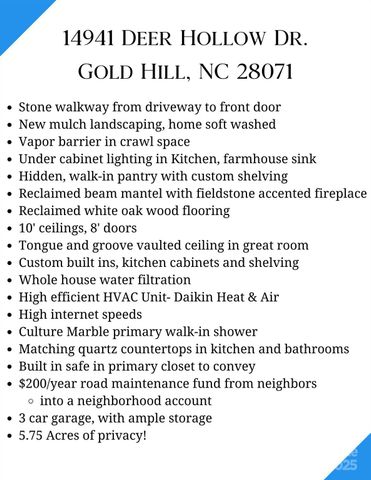 14941 Deer Hollow Drive, Gold Hill, NC 28071
