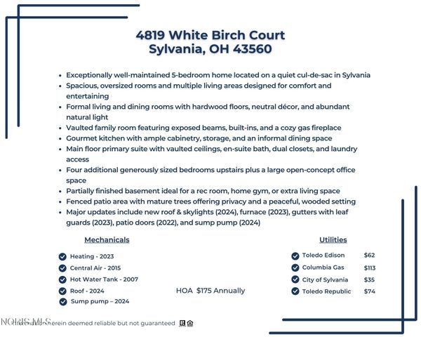 4819 Whitebirch Court, Sylvania, OH 43560