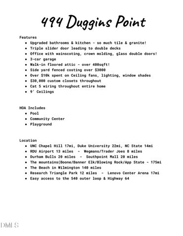 494 Duggins Point, Apex, NC 27523