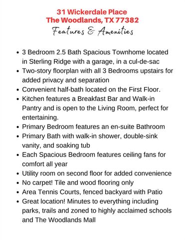 31 Wickerdale Place, The Woodlands, TX 77382