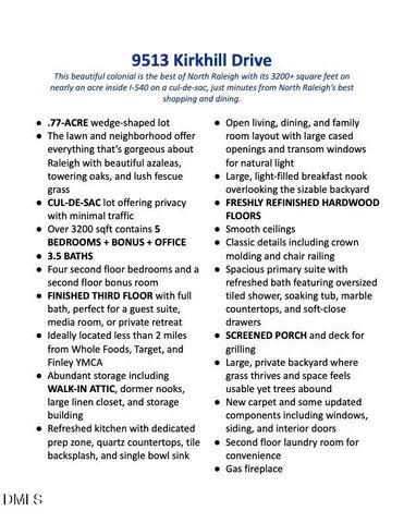 9513 Kirkhill Drive, Raleigh, NC 27615