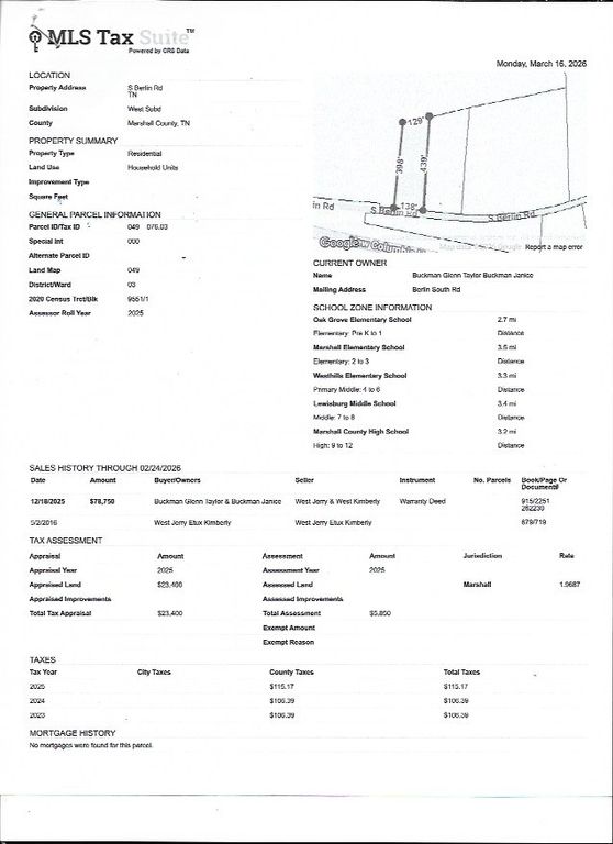 1950 SOUTH BERLIN ROAD, Lewisburg, TN 37091