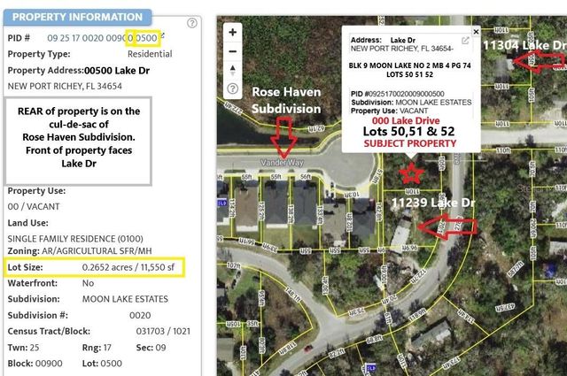 Lot 50, 51, 52 LAKE DR, New Port Richey, FL 34654