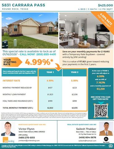 5831 Carrara PASS, Round Rock, TX 78665